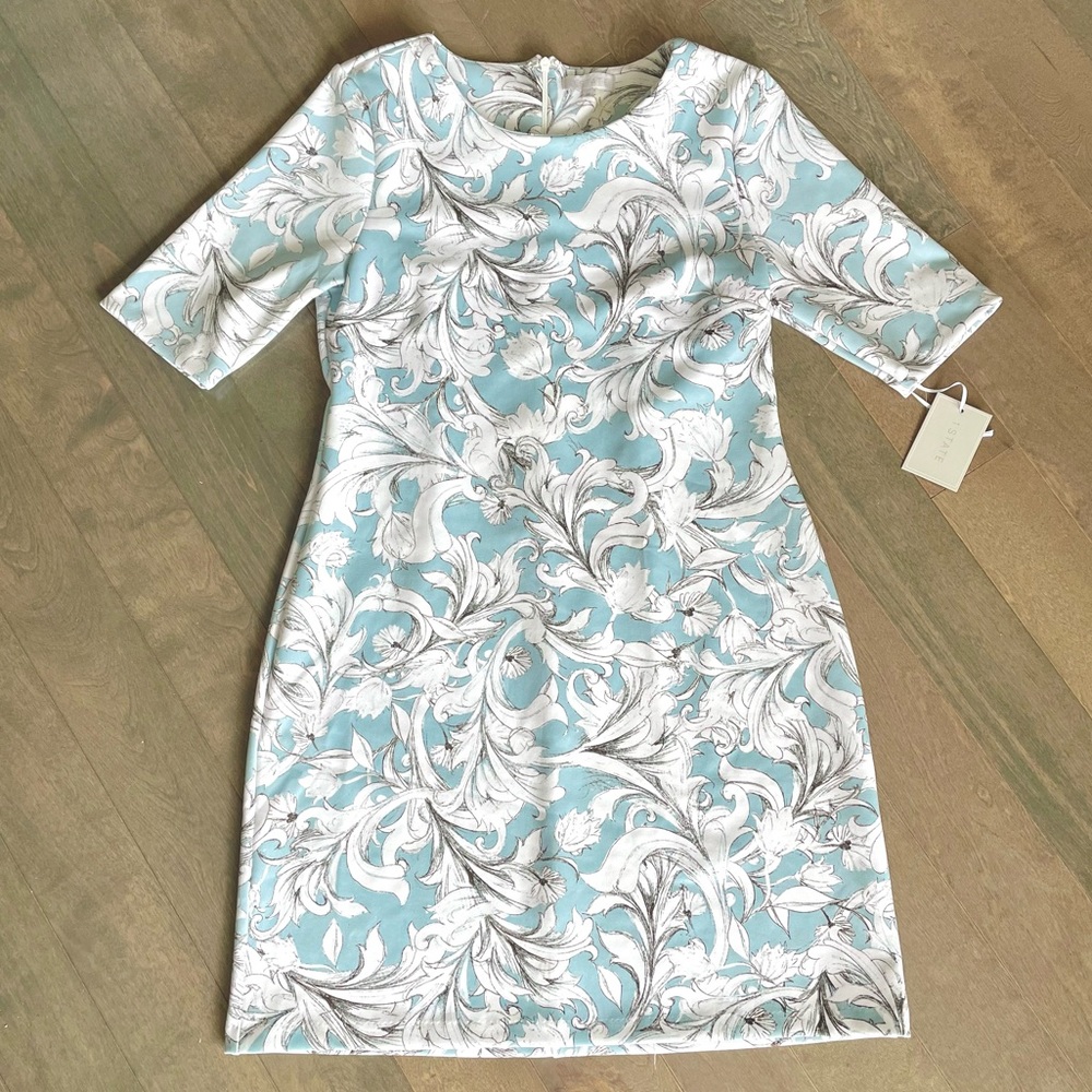 1. State Blue and White Floral Brocade Dress